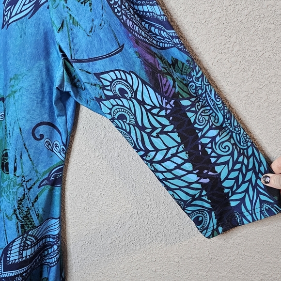 Lily by Firmiana Dress Tunic Top Womens Plus 4XL Blue Peacock Vibrant Blue Bird - Picture 5 of 12